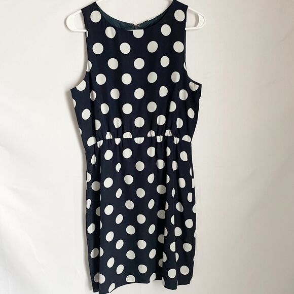 🟢J.Crew Factory Navy w/white polka dots Dress Sz 8 - Picture 1 of 7